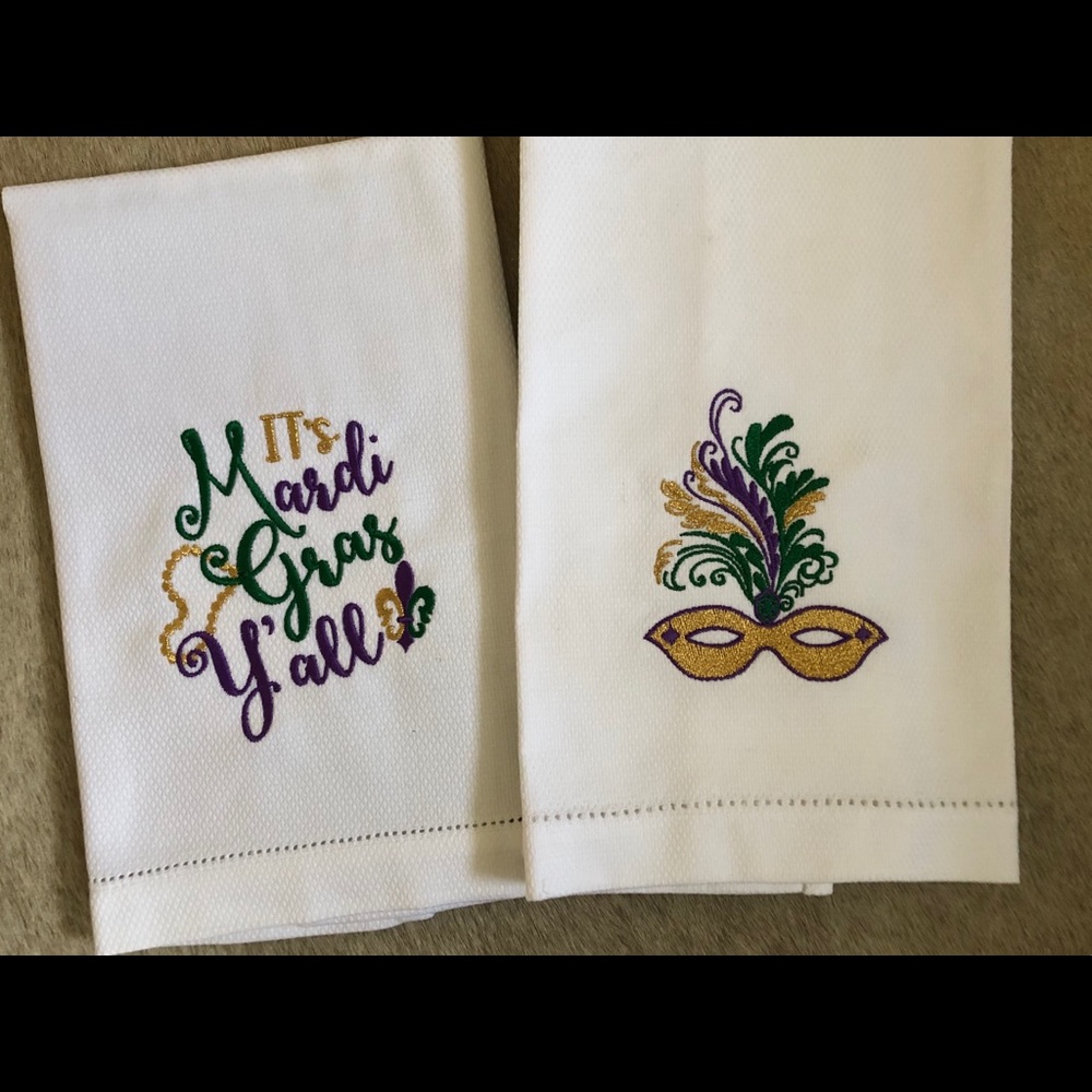 Custom stitched Mardi Gras Towels